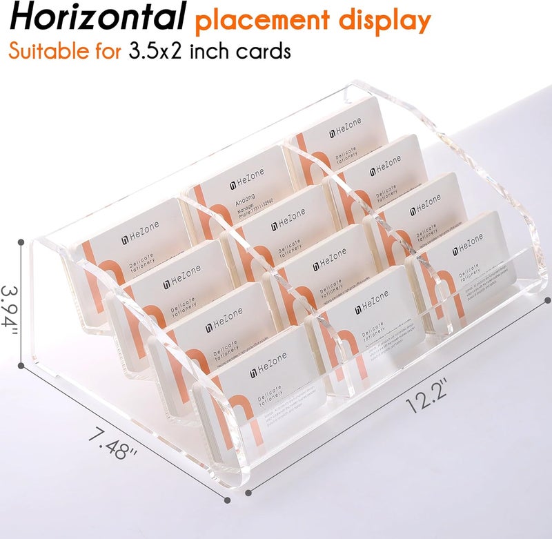 HeZone Business Card Holder Display for Desk Muitiple, Clear Acrylic Business card Stand Rack for Women and Men 12 slots 4Tier, Organize 600 cards (12 Slots - Image 3